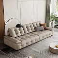 Modern Beige Leather Sofa And Coffee Table Set With Marble Top Accent Pillows 3d model