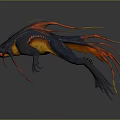 Fantasy Game Creature Character with Blue Red Orange Body Long Tentacles and Fins