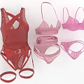 Fashionable Red and Pink Women's Lingerie Sets with Bodysuit Bras Panties and Lace Mesh Design