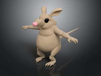 3D Mouse Character With Beige Color Large Ears Pink Nose Black Eyes And Standing Pose 3d model