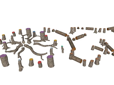 Natural Playground Equipment Featuring Tree Branches Stumps And Colorful Tops For Kids Climbing Activities 3d model