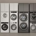 Various Modern Washing Machines And Dryers In White And Gray Colors
