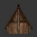 Traditional Small Wooden Building With Red Sloped Roof And Eave Decorations