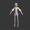 3D Female Character With Brown Hair Yellow Top Blue Scarf Blue Pants And Brown Boots