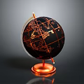 Black Globe With Orange Map Lines And Metal Stand On Orange Base