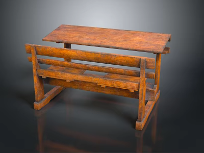 Rustic Wooden Bench And Table Combination Furniture With Natural Wood Finish 3d model