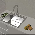 Stainless Steel Kitchen Sink with Modern Faucet Fresh Pears and Green Leaves on White Countertop