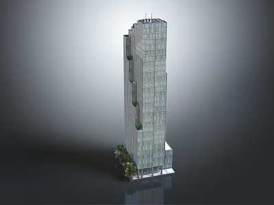 Modern Glass Curtain Wall High Rise Office Building With Surrounding Trees And Contemporary Design 3d model