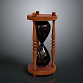 Classic Wooden Hourglass Structure With Black Sandglass And Decorative Pillars