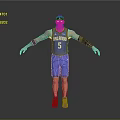 Man in Blue Oklahoma Number 5 Basketball Jersey with Headband Tattoos and Arm Sleeves