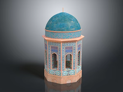 Blue Dome Tower With Ornate Tiles Arched Windows And Geometric Patterns 3d model