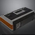 Portable Electronic Appliance With Black Silver Casing Display Screen Control Buttons And Wooden Sides