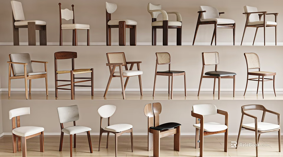 Various Modern Leisure Chairs Showcasing Wooden Frames And Different Design Styles 3d model