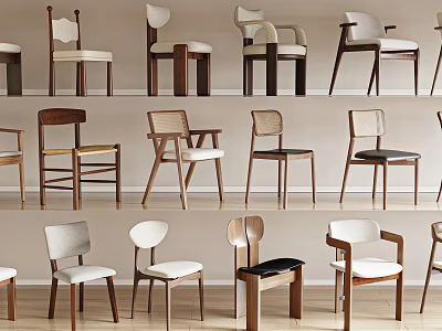 Various Modern Leisure Chairs Showcasing Wooden Frames And Different Design Styles 3d model