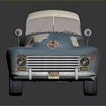 Vintage Blue Pickup Truck With White Roof And Rusty Body Details