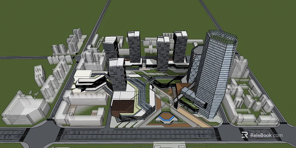 Modern High Rise Office Buildings In Urban Cityscape With Architectural Design Elements 3d model 