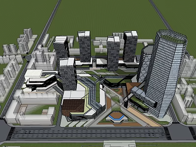 Modern High Rise Office Buildings In Urban Cityscape With Architectural Design Elements 3d model