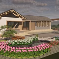 Rural Self Built House Exterior Design With Traditional Roof Garden Pond And Flowers