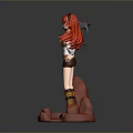 Children's 3D Action Toy Figure With Red Hair Holding Axe Standing On Red Base