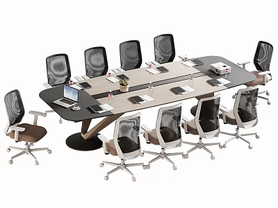 Modern Office Conference Table With Ergonomic Chairs Laptop And Spacious Design 3d model
