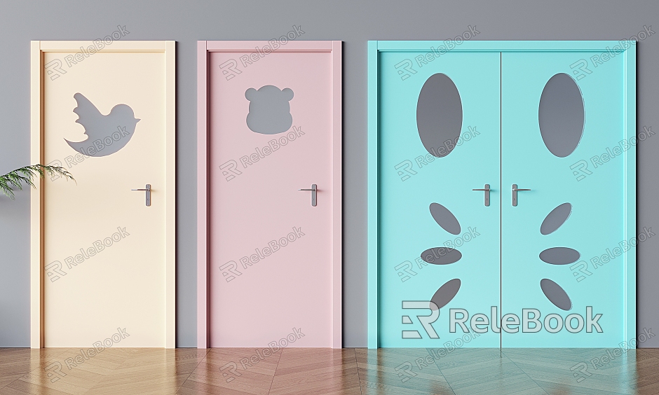 Cream wind flat door double door kindergarten cartoon single door dopamine solid wood door model