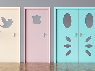 Cream wind flat door double door kindergarten cartoon single door dopamine solid wood door model