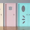 Blue Double Doors With Oval Shapes And Playful Paw Patterns Design 3d model