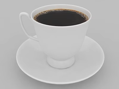 Freshly Brewed Hot Black Coffee In White Ceramic Cup On White Saucer 3d model
