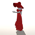 Model Wearing Off Shoulder Ruffle Red Dress With Red Wide Brimmed Hat