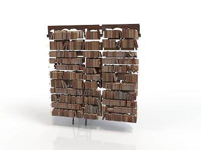 Unique Creative Bookshelf Furniture Made With Stacked Brown Books And Layered Design 3d model