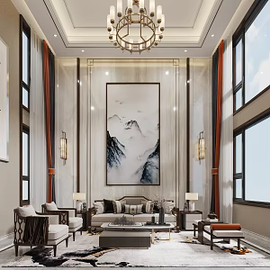 New Chinese Duplex Living Room Living Room 3d model