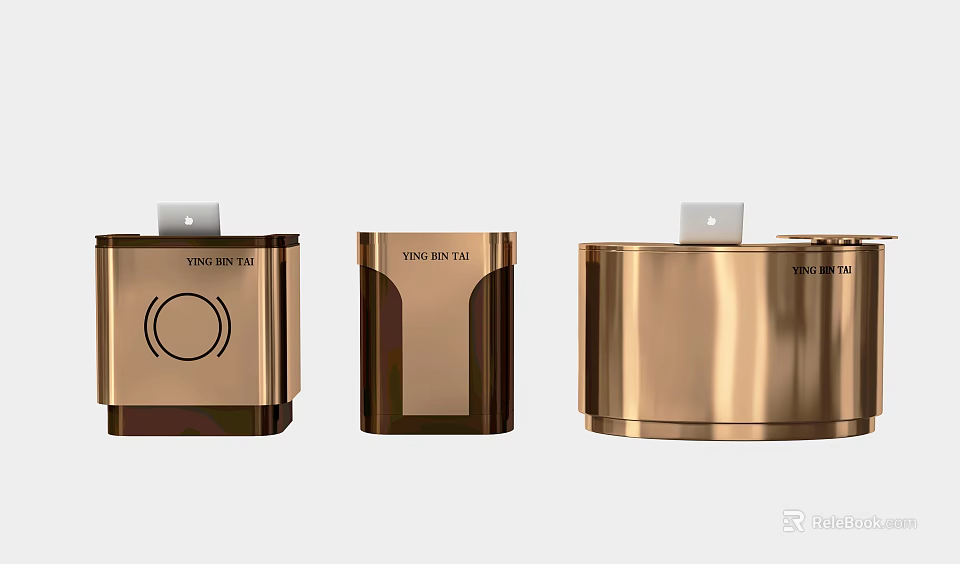 Modern Golden Reception Desks With Sleek Metal Design And Glossy Surface 3d model 