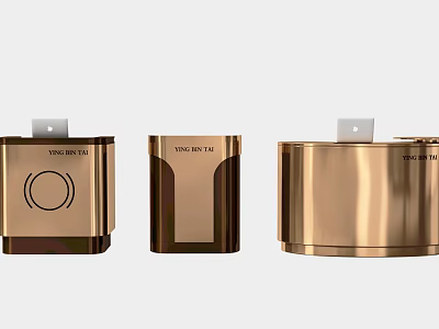Modern Golden Reception Desks With Sleek Metal Design And Glossy Surface 3d model