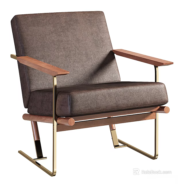 Modern Leisure Accent Chair With Dark Gray Upholstery Wooden Armrests And Golden Metal Frame 3d model 