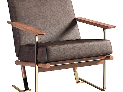Modern Leisure Accent Chair With Dark Gray Upholstery Wooden Armrests And Golden Metal Frame 3d model