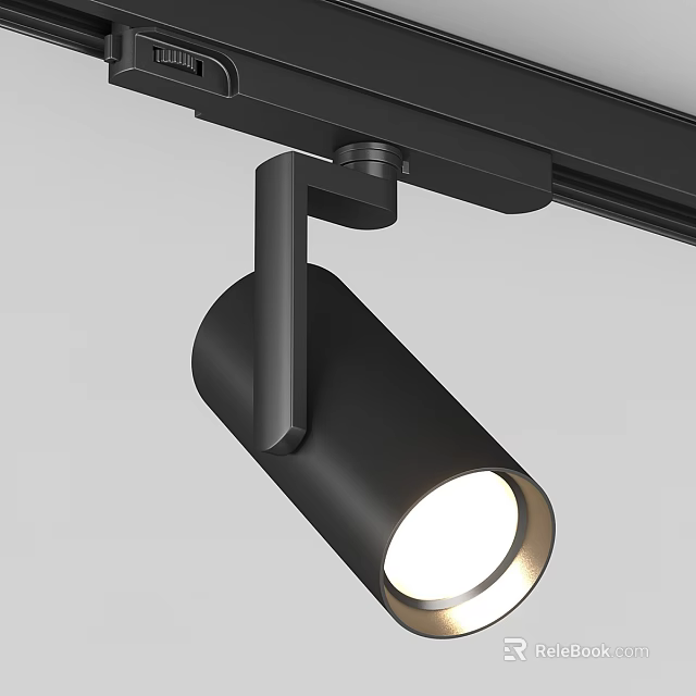 Modern Black Track Mounted Spotlight With Illuminated Round Lamp Head Design 3d model 