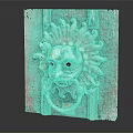 Vintage Lion Head Carved Door Knocker On Classical Stone Door Surface