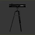 Scenic Landscape Observation With Black Telescope On Tripod Stand Gray Background