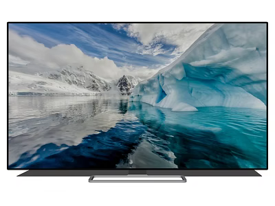 Modern Television With High Definition Display Showing Stunning Glacier Landscape And Clear Water Reflection 3d model