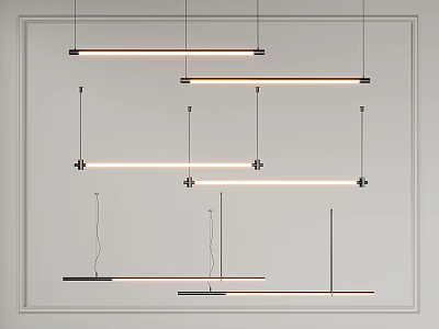 Modern Linear Pendant Lights with Sleek Metal Frame and LED Lighting for Minimalist Interiors 3d model