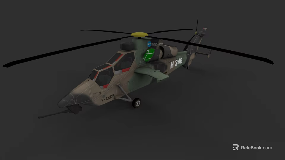 Military Camouflage Helicopter With Rotors Cockpit And H246 Marking Design 3d model 