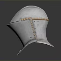 Silver Medieval Knight Helmet With Smooth Metal Surface And Riveted Neck Guard