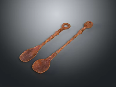 Artisan Crafted Wooden Spoons With Twisted Handles For Kitchen Use And Decor 3d model