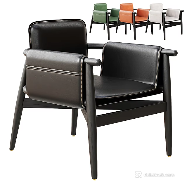 Black Leather Leisure Chair With Modern Design Wooden Legs And Armrests 3d model 
