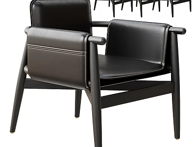 Black Leather Leisure Chair With Modern Design Wooden Legs And Armrests 3d model