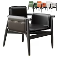 Black Leather Leisure Chair With Modern Design Wooden Legs And Armrests
