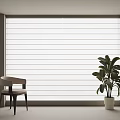 White Window Blinds in Modern Room with Chair and Green Plant