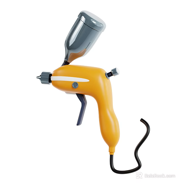 Professional Industrial Spray Gun With Yellow Body Gray Paint Container And Black Power Cord 3d model 
