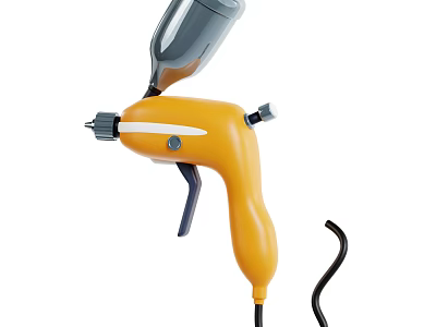 Professional Industrial Spray Gun With Yellow Body Gray Paint Container And Black Power Cord 3d model