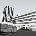 Modern Hospital Building Complex With Multi Storey Glass Facade And Green Courtyard